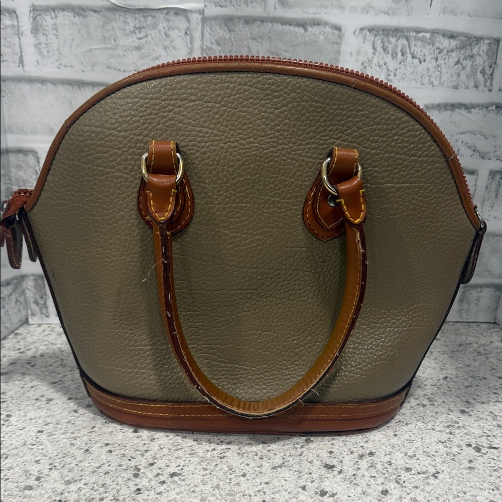 Vintage Dooney & Bourke All-Weather Leather Norfolk Satchel in Taupe - Picture 6 of 11